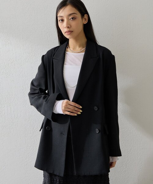 Whim Gazette（ウィムガゼット）の「リネンライクダブルテーラードジャケット（テーラードジャケット・レディース・ベージュ/ブラック・FREE）」の16枚目の写真