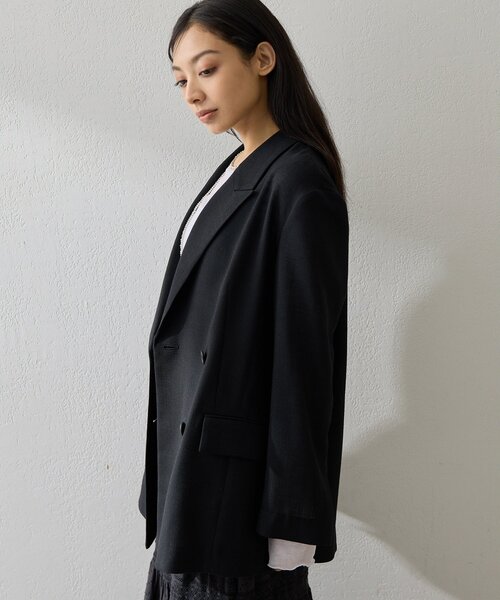 Whim Gazette（ウィムガゼット）の「リネンライクダブルテーラードジャケット（テーラードジャケット・レディース・ベージュ/ブラック・FREE）」の17枚目の写真