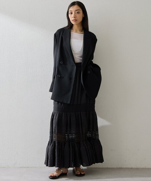 Whim Gazette（ウィムガゼット）の「リネンライクダブルテーラードジャケット（テーラードジャケット・レディース・ベージュ/ブラック・FREE）」の12枚目の写真