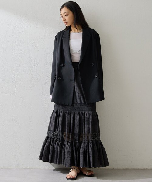 Whim Gazette（ウィムガゼット）の「リネンライクダブルテーラードジャケット（テーラードジャケット・レディース・ベージュ/ブラック・FREE）」の15枚目の写真