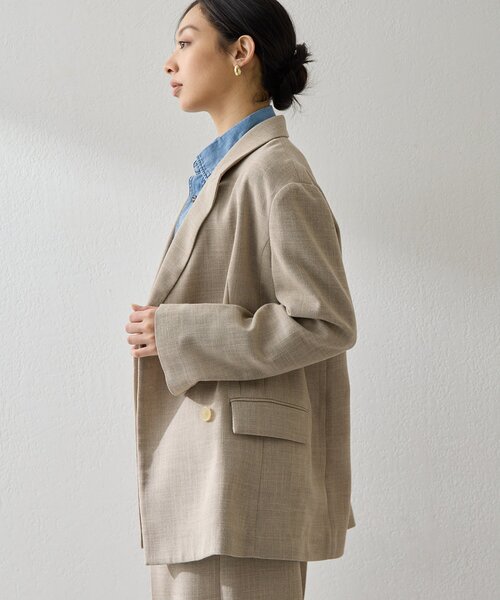 Whim Gazette（ウィムガゼット）の「リネンライクダブルテーラードジャケット（テーラードジャケット・レディース・ベージュ/ブラック・FREE）」の6枚目の写真