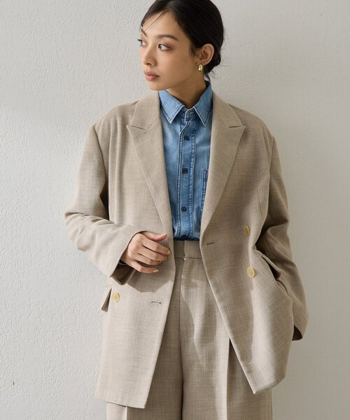 Whim Gazette（ウィムガゼット）の「リネンライクダブルテーラードジャケット（テーラードジャケット・レディース・ベージュ/ブラック・FREE）」の5枚目の写真