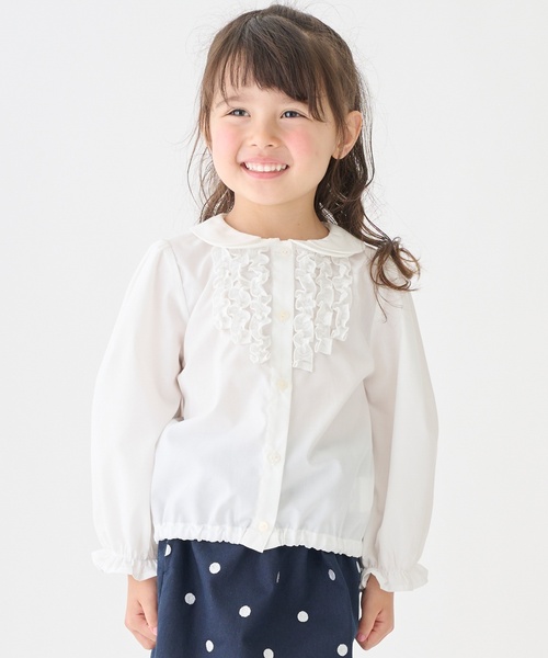 petit main（プティマイン）の「ちびフリルブラウス（シャツ/ブラウス・キッズ・ブルー/オフホワイト/ピンク・110cm/100cm/120cm/130cm/90cm）」の2枚目の写真