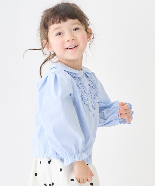 petit main（プティマイン）の「ちびフリルブラウス（シャツ/ブラウス・キッズ・ブルー/オフホワイト/ピンク・110cm/100cm/120cm/130cm/90cm）」の14枚目の写真