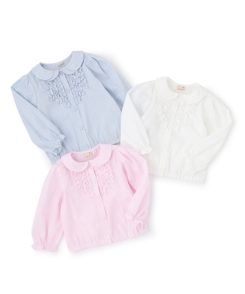 petit main（プティマイン）の「ちびフリルブラウス（シャツ/ブラウス・キッズ・ブルー/オフホワイト/ピンク・110cm/100cm/120cm/130cm/90cm）」の6枚目の写真