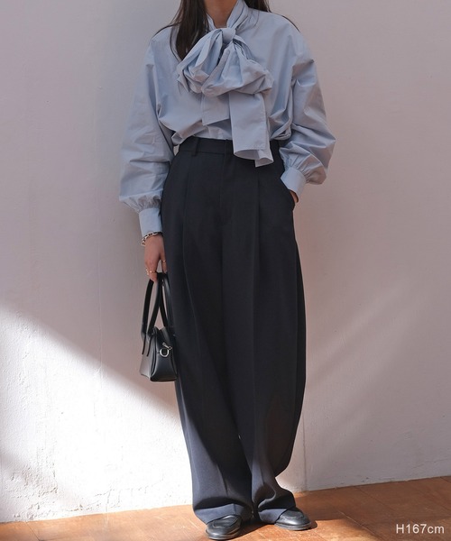 AKTE（アクテ）の「ボウタイブラウス（シャツ/ブラウス・レディース・ライトブルー/ホワイト・FREE）」の7枚目の写真