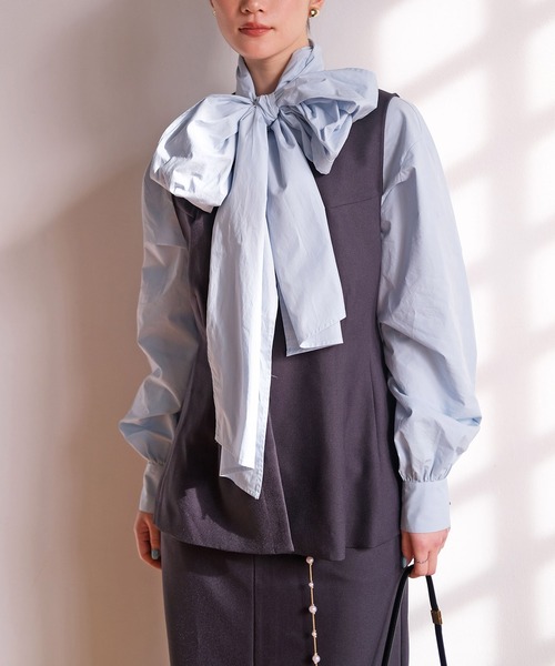 AKTE（アクテ）の「ボウタイブラウス（シャツ/ブラウス・レディース・ライトブルー/ホワイト・FREE）」の15枚目の写真