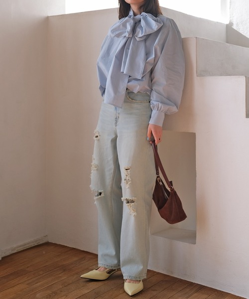 AKTE（アクテ）の「ボウタイブラウス（シャツ/ブラウス・レディース・ライトブルー/ホワイト・FREE）」の18枚目の写真