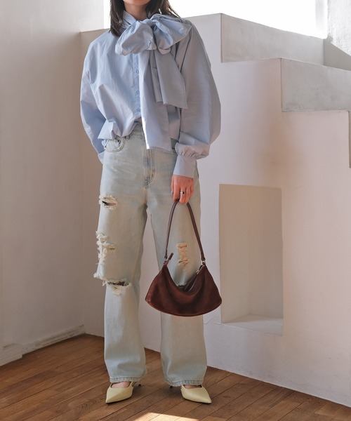 AKTE（アクテ）の「ボウタイブラウス（シャツ/ブラウス・レディース・ライトブルー/ホワイト・FREE）」の19枚目の写真