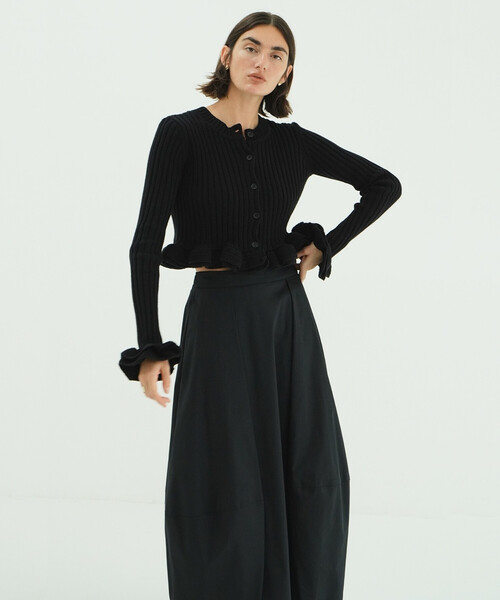 セール】CLANE/クラネ W FACE SHORT FRILLED KNIT TOPS/ダブルフェイス