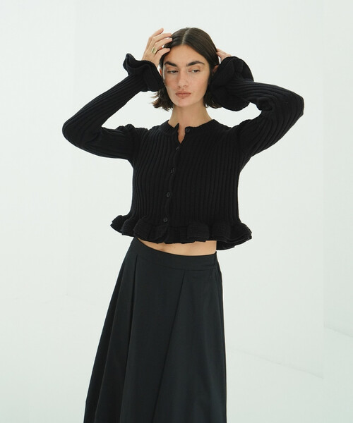 CLANEクラネBACK FRILL KNIT TOPS 黒ブラックblack CLANE - バックフリルニットトップス - BACK FRILL KNIT TOPS - BLACK