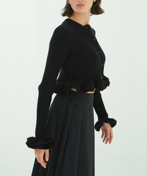 CLANE/クラネ W FACE SHORT FRILLED KNIT TOPS/ダブルフェイスショート