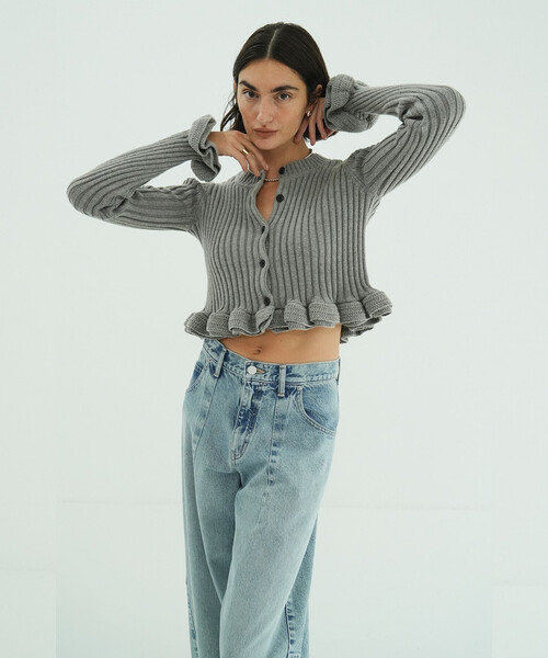 セール】CLANE/クラネ W FACE SHORT FRILLED KNIT TOPS/ダブルフェイス