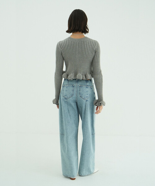 セール】CLANE/クラネ W FACE SHORT FRILLED KNIT TOPS/ダブルフェイス