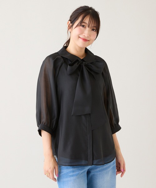 Rose Tiara(ローズティアラ)の「リボンタイボリューム袖ブラウス(シャツ/ブラウス・レディース・ブラック/オレンジ/バイオレット/オフホワイト・46/42/38)」の12枚目の写真