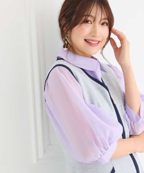 Rose Tiara(ローズティアラ)の「リボンタイボリューム袖ブラウス(シャツ/ブラウス・レディース・ブラック/オレンジ/バイオレット/オフホワイト・46/42/38)」の22枚目の写真