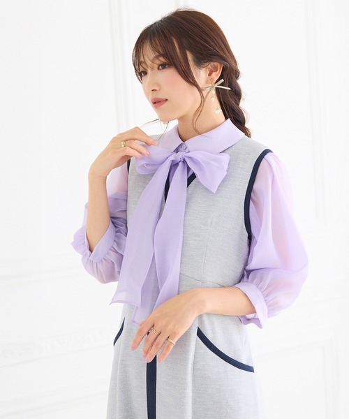 Rose Tiara(ローズティアラ)の「リボンタイボリューム袖ブラウス(シャツ/ブラウス・レディース・ブラック/オレンジ/バイオレット/オフホワイト・46/42/38)」の20枚目の写真