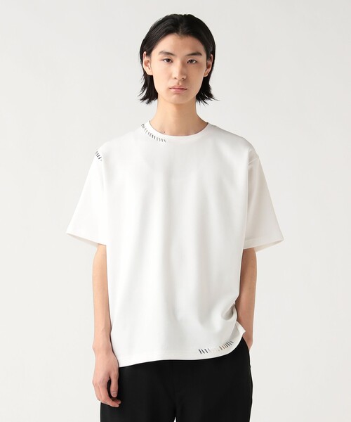 BEAMS HEART(ビームスハート)の「【ユニセックス】ダンボール ステッチ Tシャツ(吸水速乾・毛玉軽減)(Tシャツ/カットソー・メンズ・ベージュ/ホワイト・SMALL/MEDIUM/LARGE)」の2枚目の写真