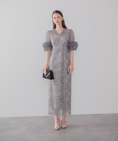Leja（レジャ）の「【LEJA】オーガンジーフリルスリーブフラワースパンコールIラインワンピースドレス美脚効果結婚式 パーティードレス 成人式 二次会 同窓会 お呼ばれ オケージョン 20代 30代（ドレス・レディース・ブラック/グレー・SMALL/MEDIUM）」の18枚目の写真