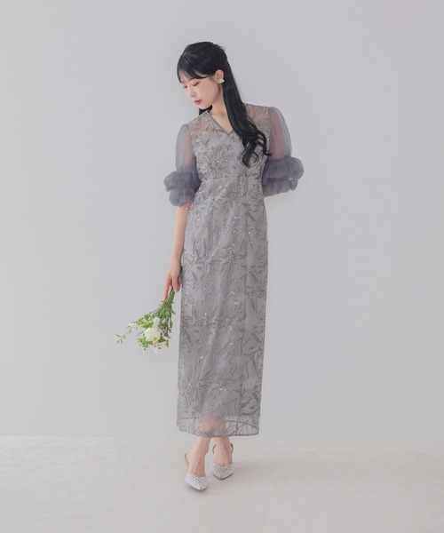 Leja（レジャ）の「【LEJA】オーガンジーフリルスリーブフラワースパンコールIラインワンピースドレス美脚効果結婚式 パーティードレス 成人式 二次会 同窓会 お呼ばれ オケージョン 20代 30代（ドレス・レディース・ブラック/グレー・SMALL/MEDIUM）」の19枚目の写真