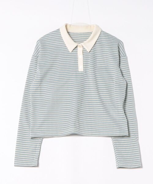 CECIL McBEE（セシルマクビー）の「ハニカム柄カットジャガードポロ襟プルオーバー（ニット/セーター・レディース・ブラック/ブルー/ライトグレー・MEDIUM/LARGE）」の3枚目の写真