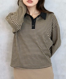 CECIL McBEE（セシルマクビー）の「ハニカム柄カットジャガードポロ襟プルオーバー（ニット/セーター）」