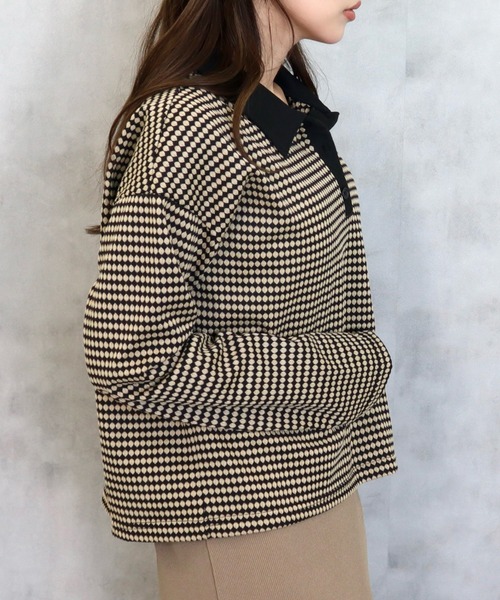 CECIL McBEE（セシルマクビー）の「ハニカム柄カットジャガードポロ襟プルオーバー（ニット/セーター・レディース・ブラック/ブルー/ライトグレー・MEDIUM/LARGE）」の12枚目の写真