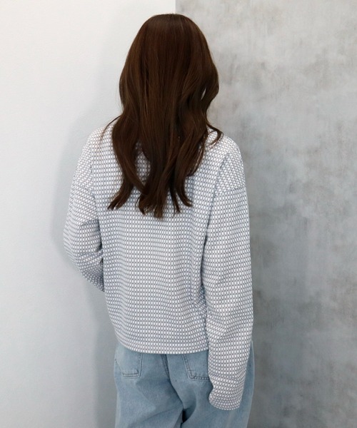 CECIL McBEE（セシルマクビー）の「ハニカム柄カットジャガードポロ襟プルオーバー（ニット/セーター・レディース・ブラック/ブルー/ライトグレー・MEDIUM/LARGE）」の7枚目の写真