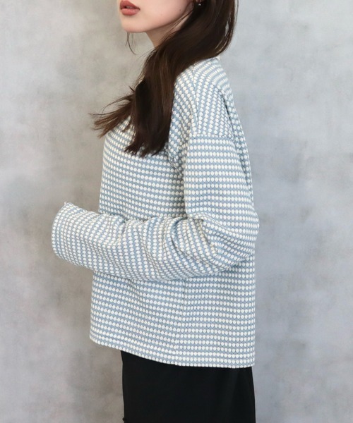 CECIL McBEE（セシルマクビー）の「ハニカム柄カットジャガードポロ襟プルオーバー（ニット/セーター・レディース・ブラック/ブルー/ライトグレー・MEDIUM/LARGE）」の15枚目の写真