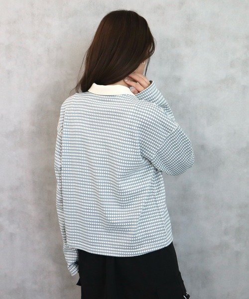 CECIL McBEE（セシルマクビー）の「ハニカム柄カットジャガードポロ襟プルオーバー（ニット/セーター・レディース・ブラック/ブルー/ライトグレー・MEDIUM/LARGE）」の16枚目の写真