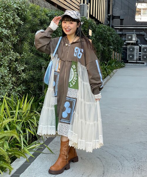 CIAOPANIC(チャオパニック)の「【ゆなまる企画】【HELLO.SANFRANCISCO/ハローサンフランシスコ】リメイクパーカーワンピース(ワンピース・レディース・オフホワイト/チャコールグレー・ONE SIZE)」の1枚目の写真