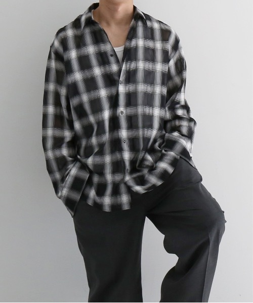 my beautiful landlet(マイビューティフルランドレット)の「my beautiful landlet Sheer check shirt(シャツ/ブラウス・メンズ・ブラック/ブルー/ベージュ・0)」の6枚目の写真
