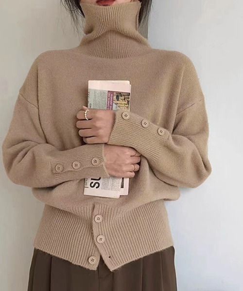 Miniministore(ミニミニストア)の「タートルネックリブニット トップス秋冬服(ニット/セーター・レディース・グレー/オフホワイト/ブラック/ダークベージュ・FREE)」の4枚目の写真