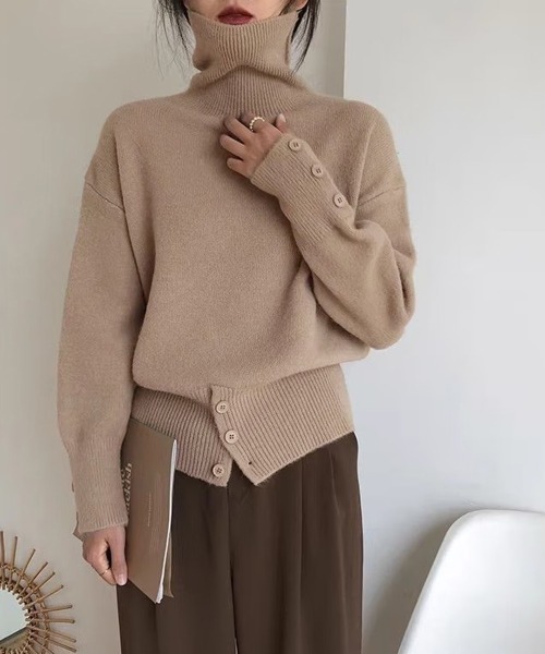 Miniministore(ミニミニストア)の「タートルネックリブニット トップス秋冬服(ニット/セーター・レディース・グレー/オフホワイト/ブラック/ダークベージュ・FREE)」の5枚目の写真
