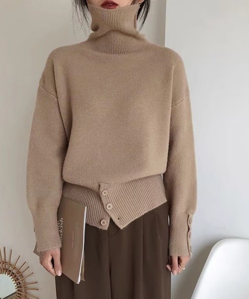Miniministore(ミニミニストア)の「タートルネックリブニット トップス秋冬服(ニット/セーター・レディース・グレー/オフホワイト/ブラック/ダークベージュ・FREE)」の6枚目の写真