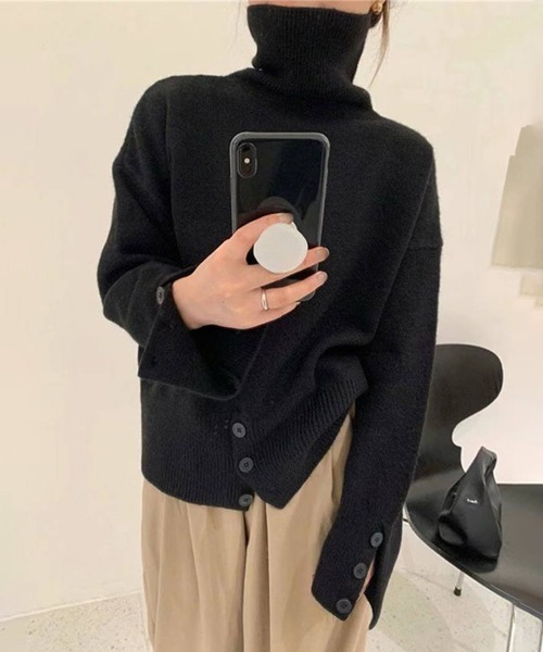 Miniministore(ミニミニストア)の「タートルネックリブニット トップス秋冬服(ニット/セーター・レディース・グレー/オフホワイト/ブラック/ダークベージュ・FREE)」の9枚目の写真