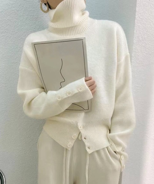 Miniministore(ミニミニストア)の「タートルネックリブニット トップス秋冬服(ニット/セーター・レディース・グレー/オフホワイト/ブラック/ダークベージュ・FREE)」の11枚目の写真