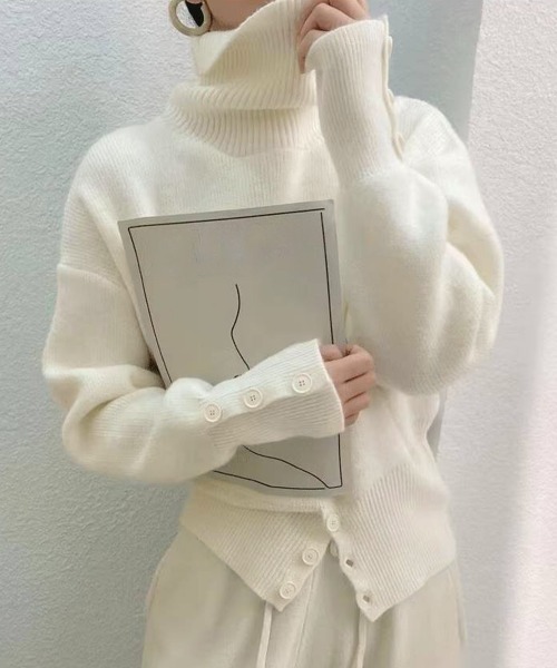 Miniministore(ミニミニストア)の「タートルネックリブニット トップス秋冬服(ニット/セーター・レディース・グレー/オフホワイト/ブラック/ダークベージュ・FREE)」の12枚目の写真