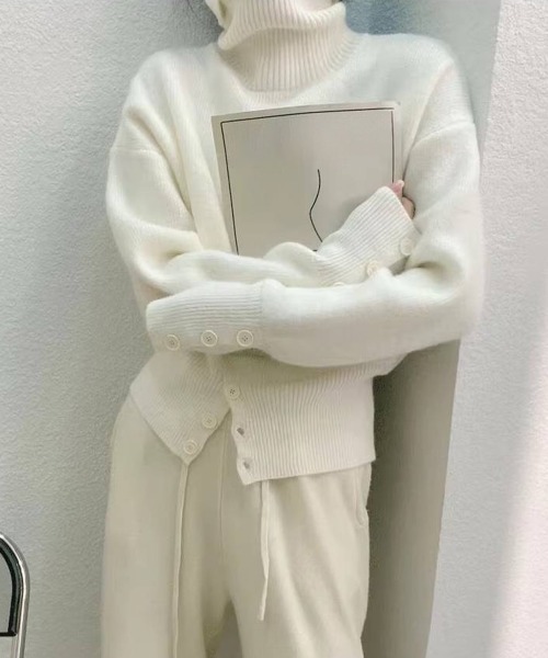 Miniministore(ミニミニストア)の「タートルネックリブニット トップス秋冬服(ニット/セーター・レディース・グレー/オフホワイト/ブラック/ダークベージュ・FREE)」の13枚目の写真