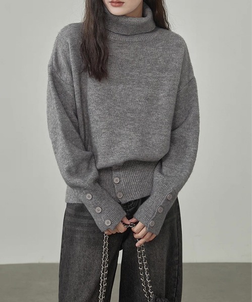 Miniministore(ミニミニストア)の「タートルネックリブニット トップス秋冬服(ニット/セーター・レディース・グレー/オフホワイト/ブラック/ダークベージュ・FREE)」の15枚目の写真