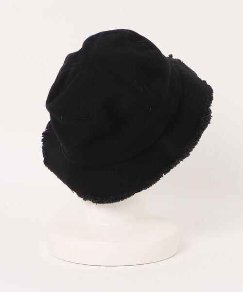 Right-on(ライトオン)の「HONEYSUCKLE ROSE フリンジバケットハット (綿100% / 折りたたみ可 / UV対策)(ハット・レディース・キナリ/ダークインディゴブルー/ブラック・フリー)」の4枚目の写真