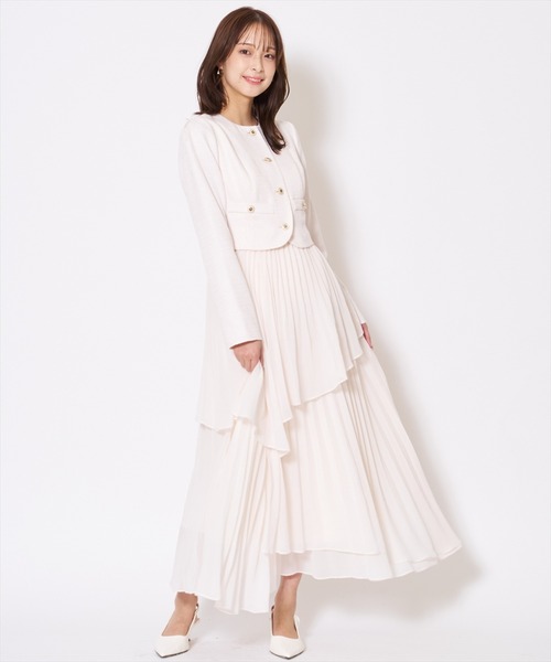 AND COUTURE(アンドクチュール)の「ツイードジャケットドッキングワンピース(ワンピース・レディース・ライトグレー/ベージュ/オフホワイト/サックスブルー・MEDIUM/SMALL)」の1枚目の写真