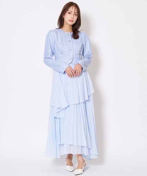 AND COUTURE(アンドクチュール)の「ツイードジャケットドッキングワンピース(ワンピース・レディース・ライトグレー/ベージュ/オフホワイト/サックスブルー・MEDIUM/SMALL)」の4枚目の写真