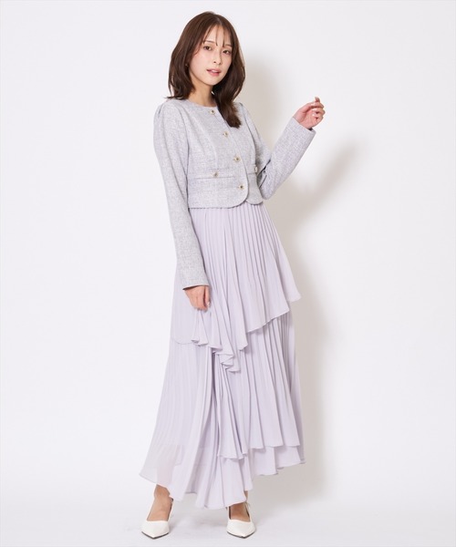 AND COUTURE(アンドクチュール)の「ツイードジャケットドッキングワンピース(ワンピース・レディース・ライトグレー/ベージュ/オフホワイト/サックスブルー・MEDIUM/SMALL)」の3枚目の写真