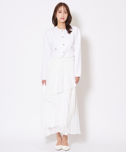 AND COUTURE(アンドクチュール)の「ツイードジャケットドッキングワンピース(ワンピース・レディース・ライトグレー/ベージュ/オフホワイト/サックスブルー・MEDIUM/SMALL)」の5枚目の写真