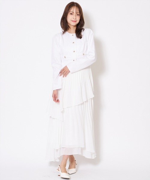 AND COUTURE(アンドクチュール)の「ツイードジャケットドッキングワンピース(ワンピース・レディース・ライトグレー/ベージュ/オフホワイト/サックスブルー・MEDIUM/SMALL)」の14枚目の写真