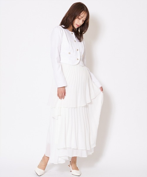 AND COUTURE(アンドクチュール)の「ツイードジャケットドッキングワンピース(ワンピース・レディース・ライトグレー/ベージュ/オフホワイト/サックスブルー・MEDIUM/SMALL)」の17枚目の写真