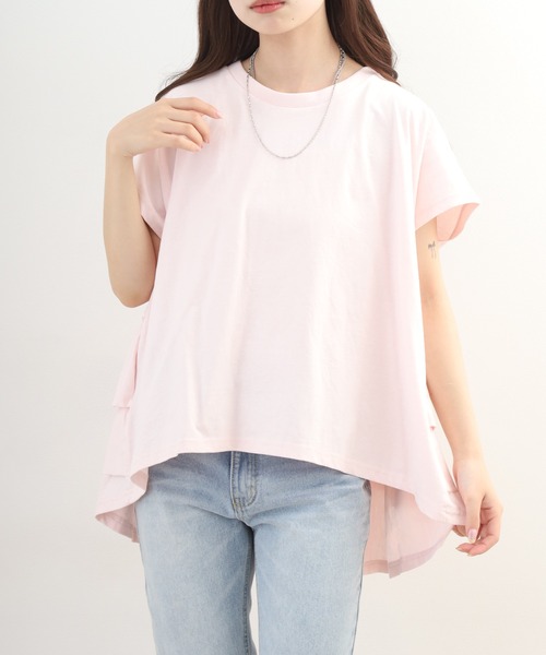 OMNES(オムネス)の「バイオポリウォッシュバッグフリルプルオーバーTシャツ 半袖(Tシャツ/カットソー・レディース・ピンク/ネイビー・FREE/F)」の12枚目の写真