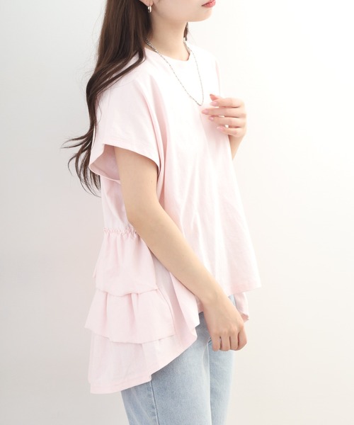 OMNES(オムネス)の「バイオポリウォッシュバッグフリルプルオーバーTシャツ 半袖(Tシャツ/カットソー・レディース・ピンク/ネイビー・FREE/F)」の13枚目の写真