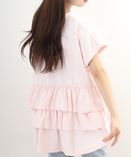 OMNES(オムネス)の「バイオポリウォッシュバッグフリルプルオーバーTシャツ 半袖(Tシャツ/カットソー・レディース・ピンク/ネイビー・FREE/F)」の15枚目の写真